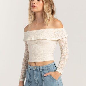 Cream Lace Off the Shoulder Long Sleeve